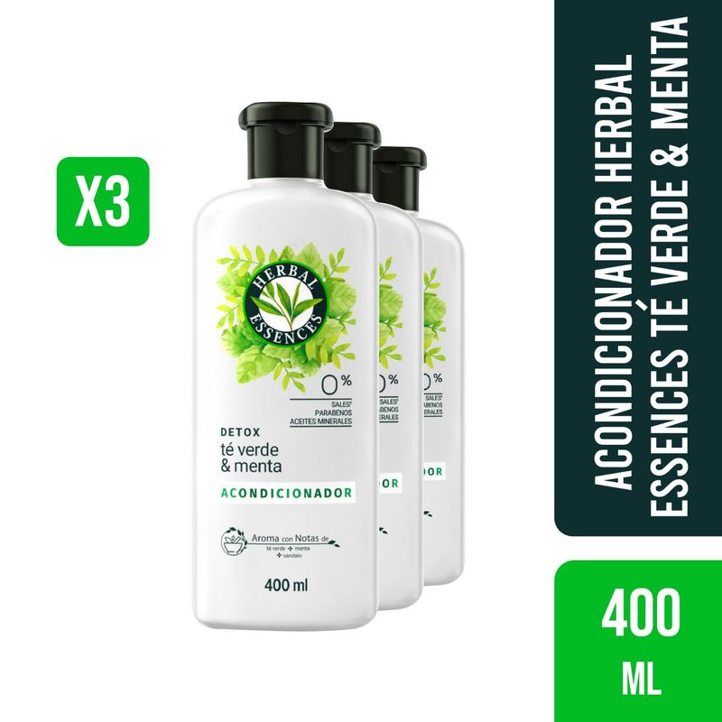 HERBAL ESSENCES - 3 Acondicionador Herbal Essences Té Verde & Menta 400ml
