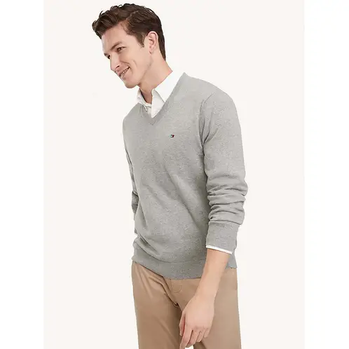 TOMMY HILFIGER - Sweater Básico Signature V-Neck Gris