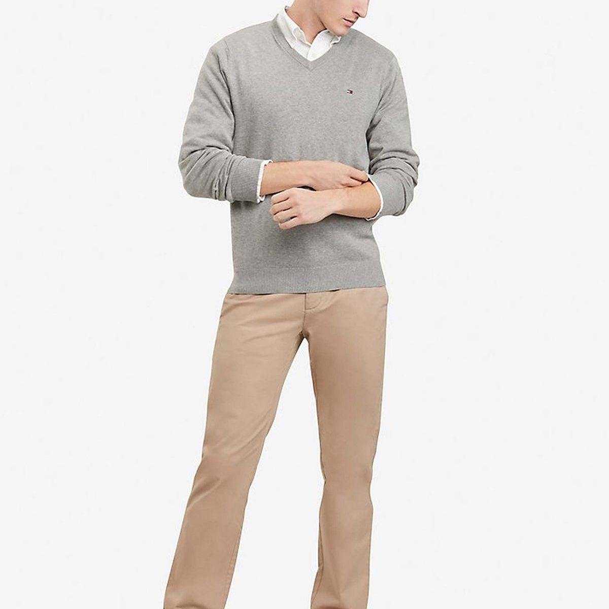 TOMMY HILFIGER - Sweater Básico Signature V-Neck Gris Tommy Hilfiger