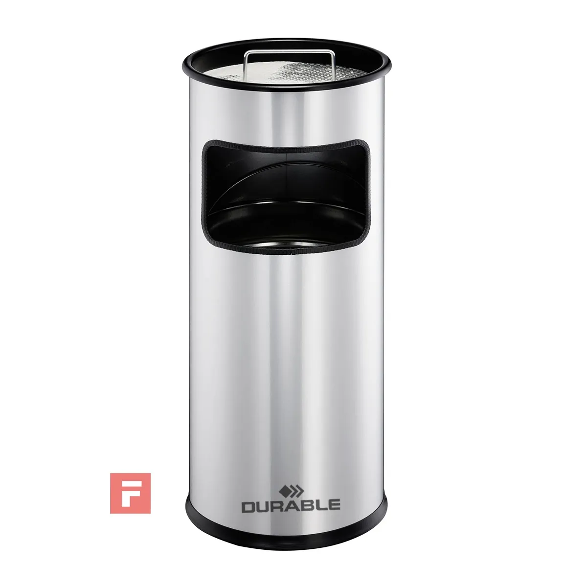 DURABLE - Basurero Redondo Metálico Con Cenicero Durable- Plata