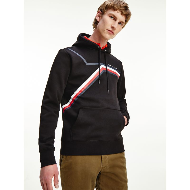 TOMMY HILFIGER - Polerón Hoodie Global Stripe Negro Tommy Hilfiger