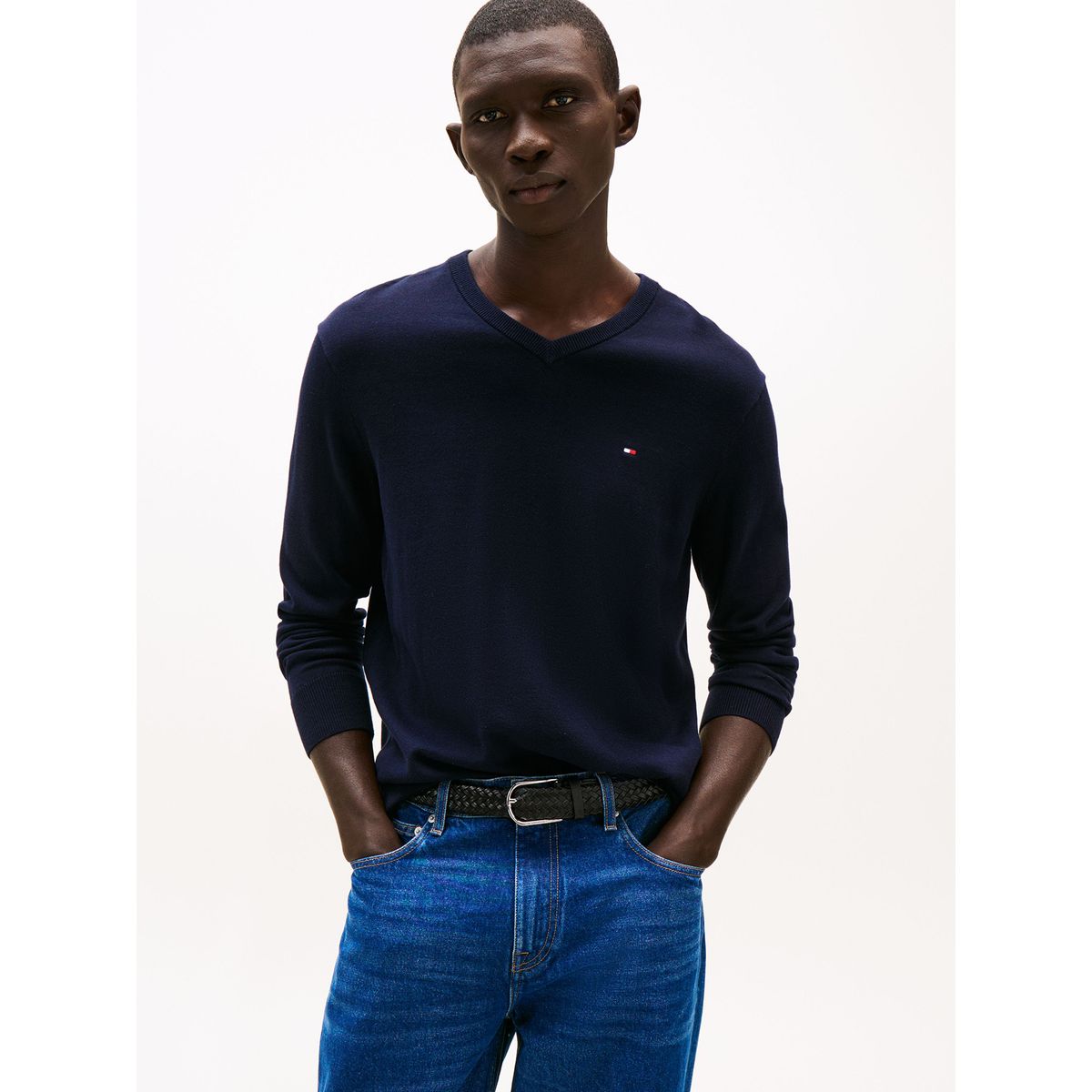 TOMMY HILFIGER - Sweater Básico Signature V-Neck Azul Tommy Hilfiger