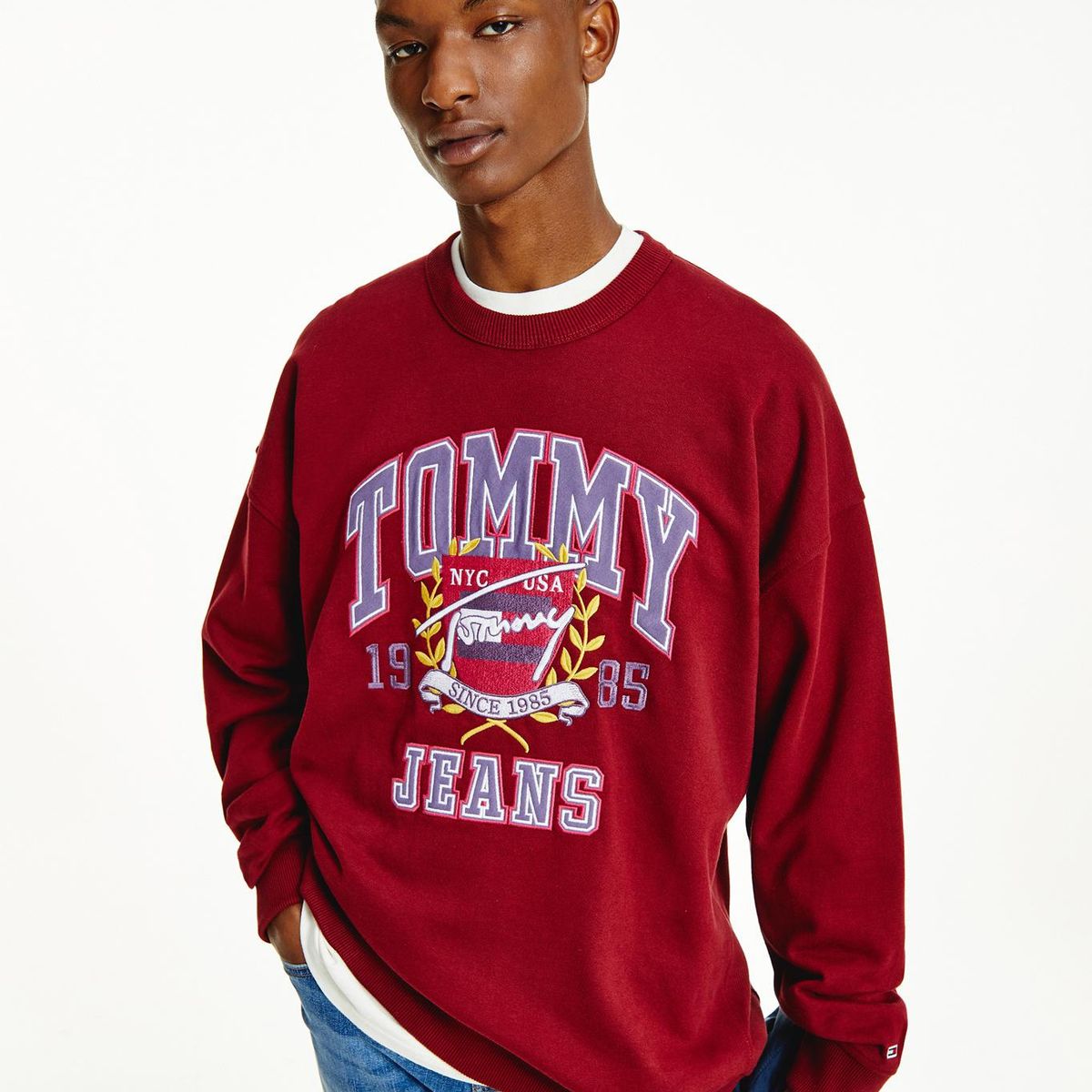 TOMMY HILFIGER - Polerón Tjm College Rojo Tommy Jeans