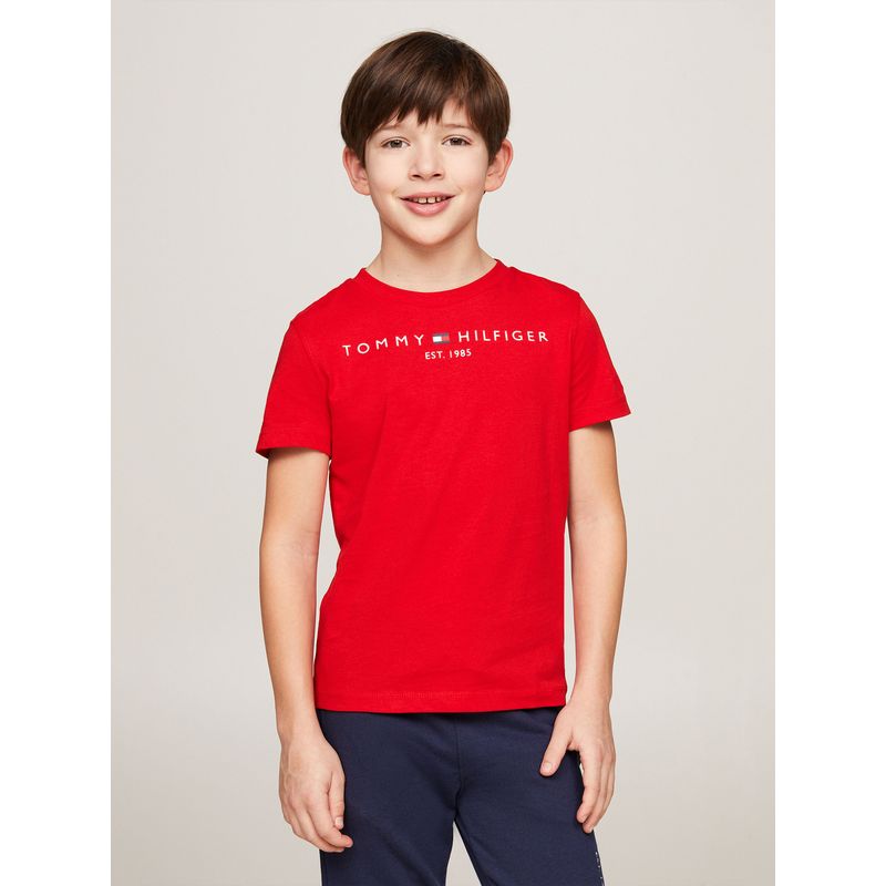TOMMY HILFIGER - Polera Unisex Essential Logo C-Neck Rojo Tommy Hilfiger