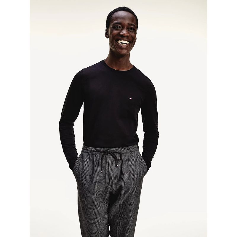 TOMMY HILFIGER - Polera Básica Slim Fit Organic Cotton Negro Tommy Hilfiger