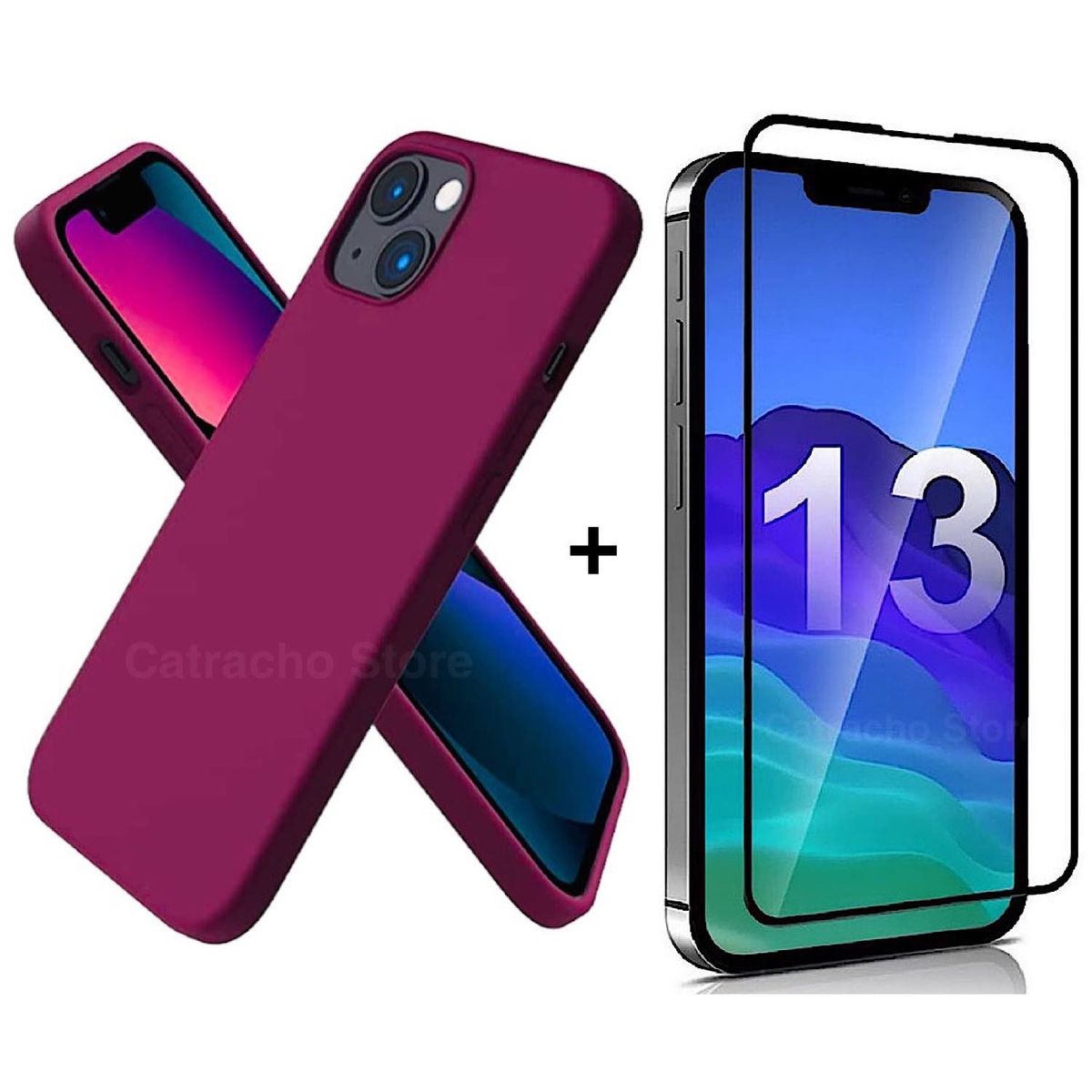 GENERICO - Carcasa De Silicona Rojo Rosa Para iPhone 13 Normal + Lamina