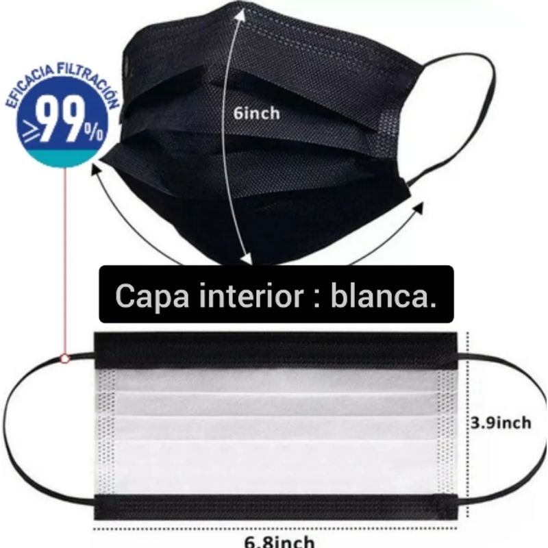 GENERICO - Mascarilla Desechable Certificada 3 Capas color negro Caja 50 Unidades