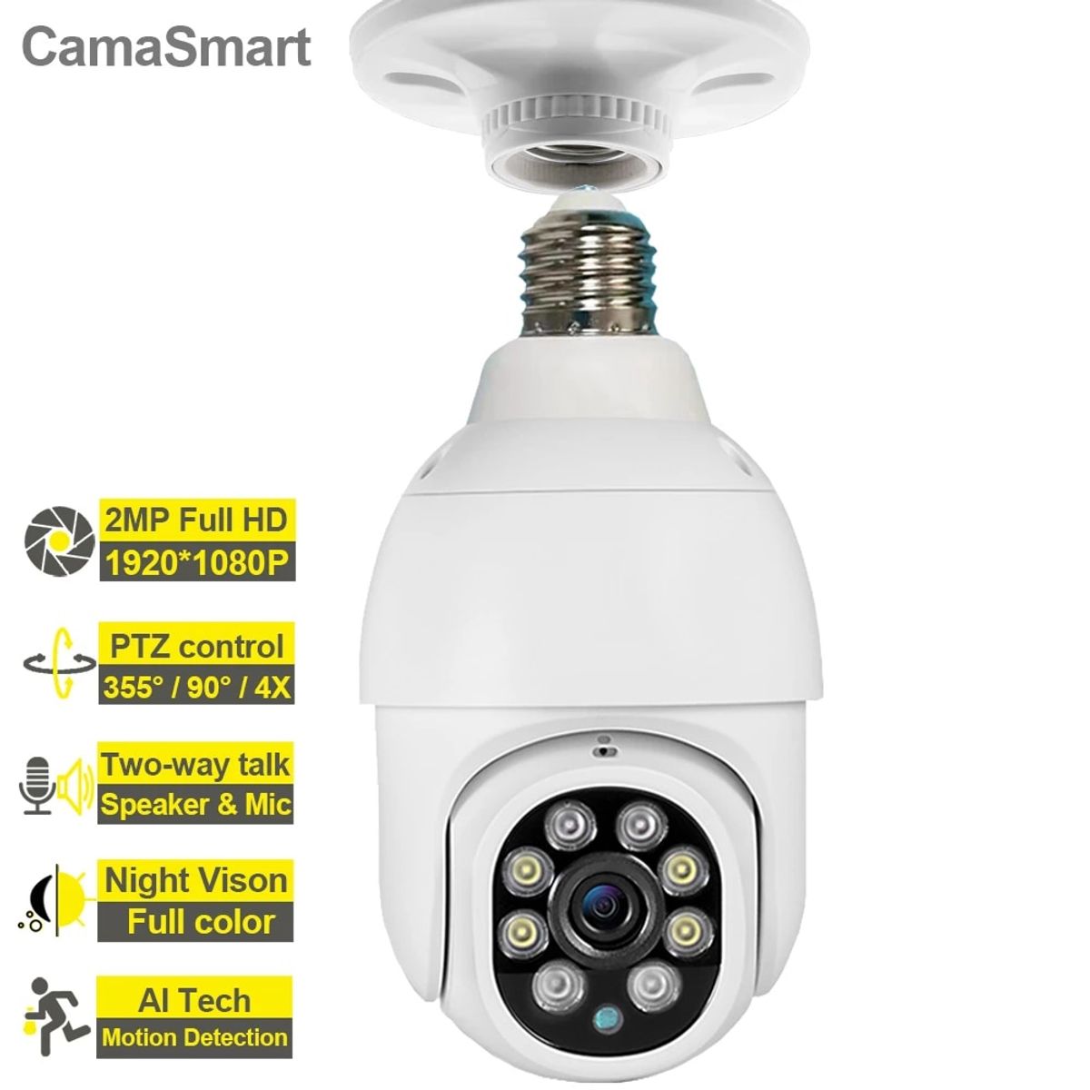 UNIVERSAL - Camara Seguridad Tipo Ampolleta  360° Blanca