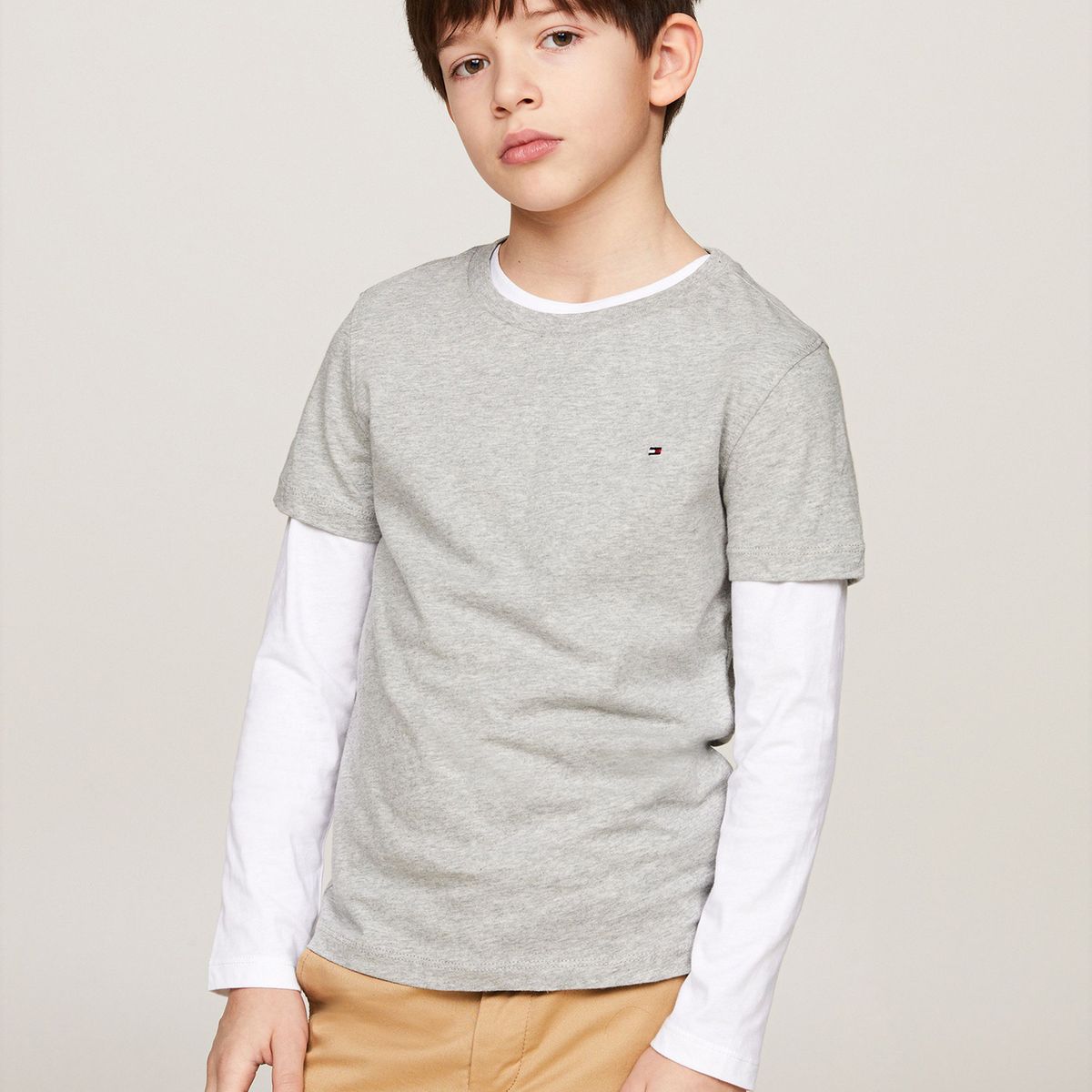 TOMMY HILFIGER - Polera De Niño Essential C-Neck Gris Tommy Hilfiger