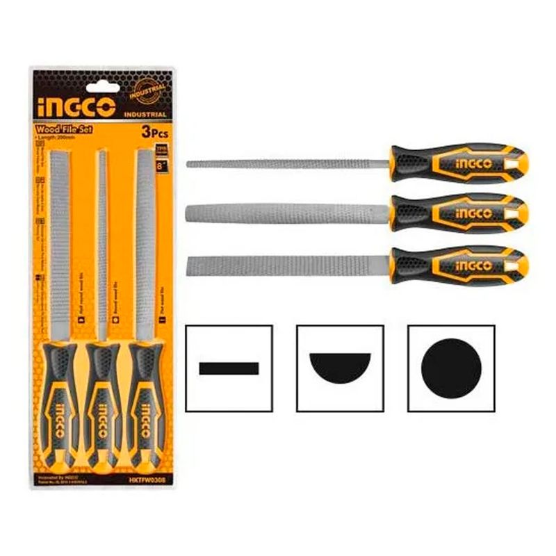 INGCO - Juego Limas Escofinas Para Madera 8 Pulgadas 3 Piezas
