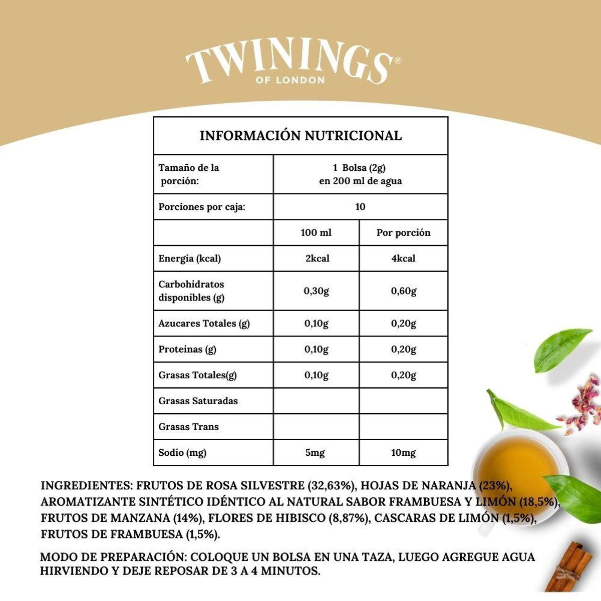 TWININGS - Twinings Té Limón / Frambuesa x 10 Bolsitas TWININGS