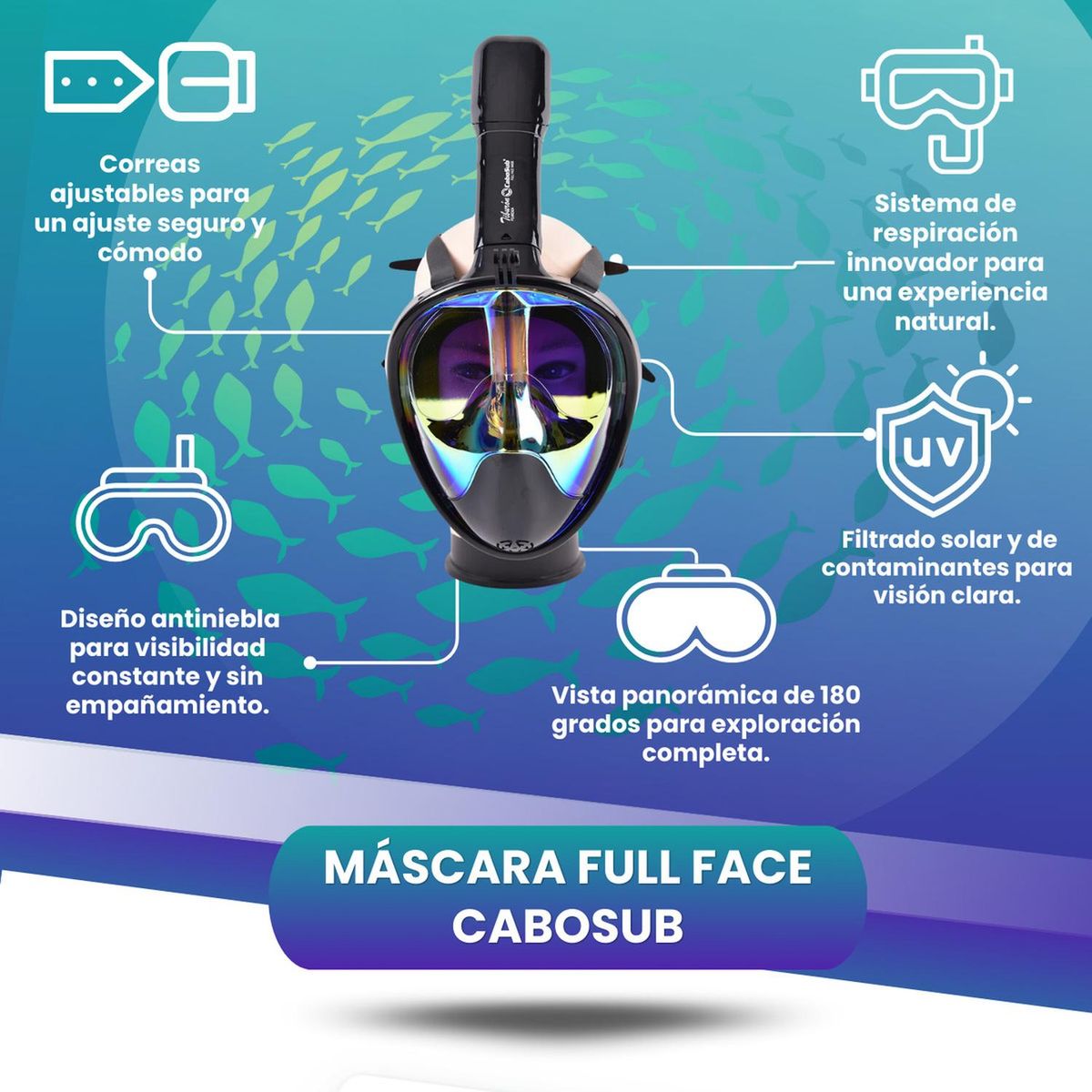 CABOSUB - Máscara de buceo Full Face Polarizada GoPro - Negro - SM
