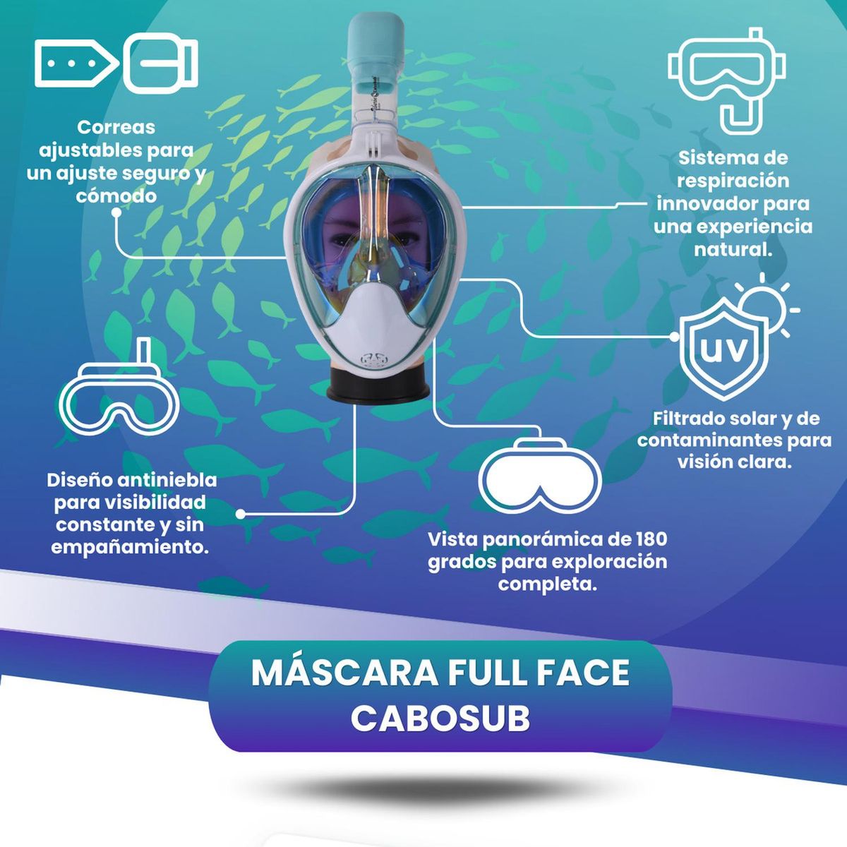 CABOSUB - Máscara de buceo Full Face Polarizada GoPro - Azul - LXL