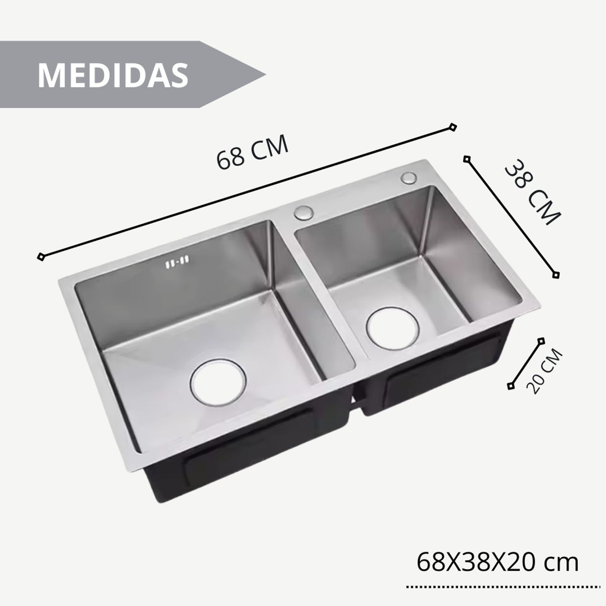 MODERN SPACE - Lavaplatos 68x38 Cm Delux Acero Inoxidable 2mm.