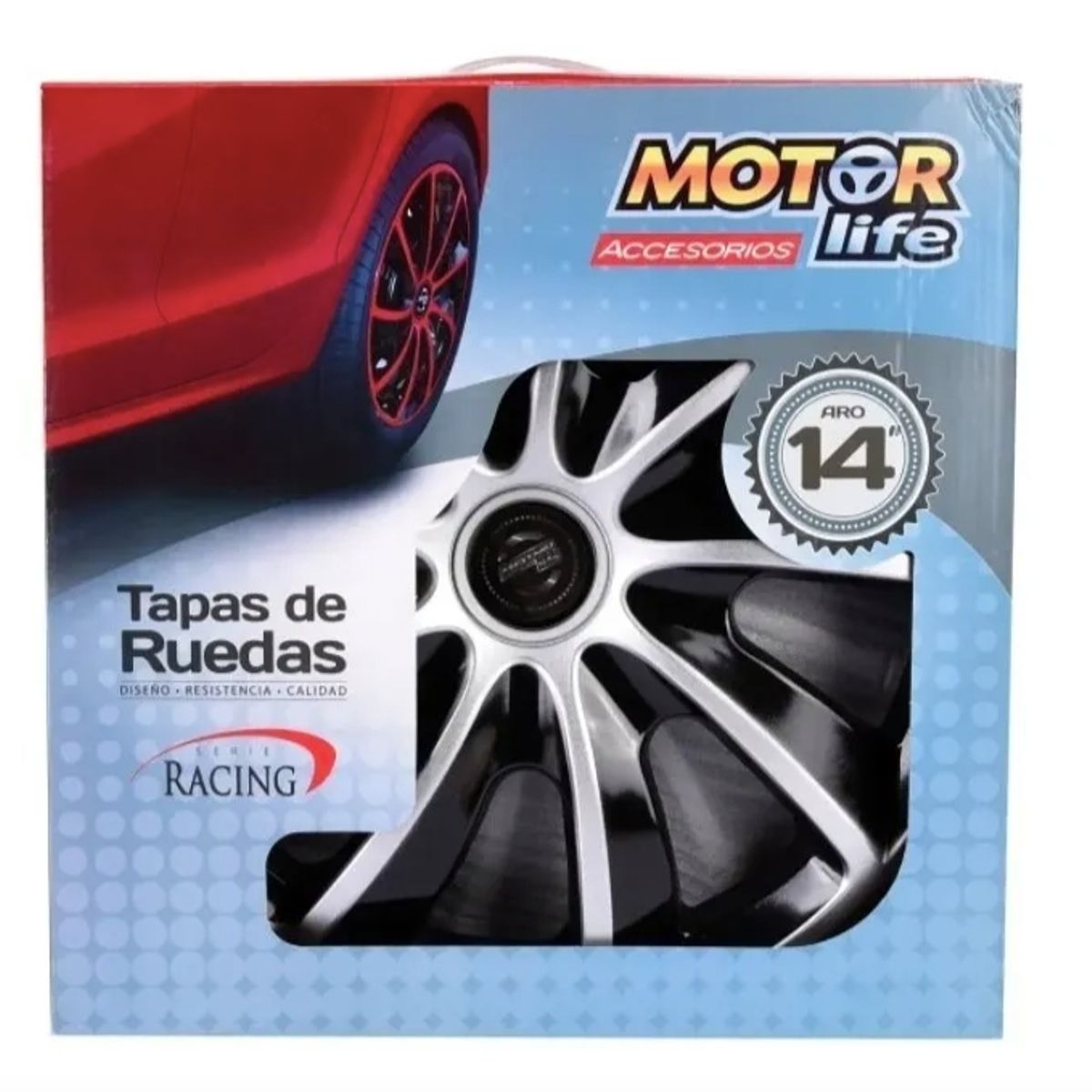 MOTORLIFE - Tapas Ruedas Plata Con Negro Juego Aro 14