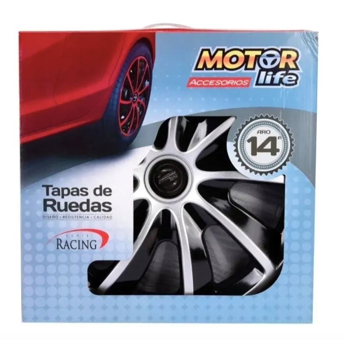 MOTORLIFE - Tapas Ruedas Plata Con Negro Juego Aro 14