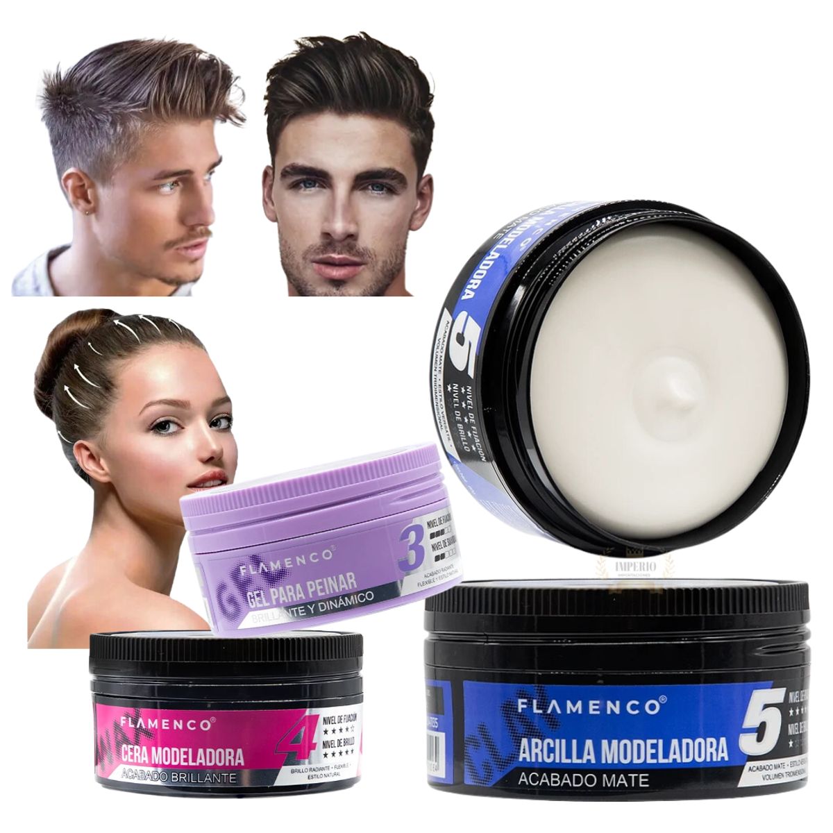 FLAMENCO - Pack 3 Cera Arcilla Gel Moldeadora Fijador Cabello Capilar