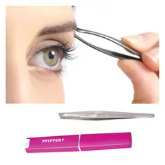 PFIFFERY - Pinza para cejas de punta oblicua con estuche conservador