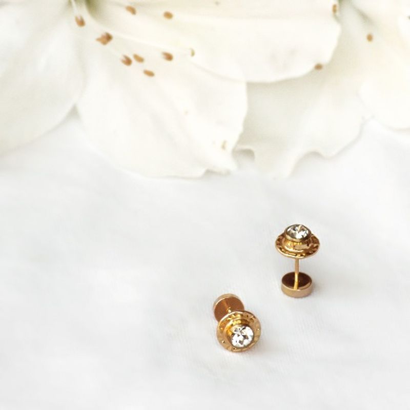 BY LAS CAYETANAS - Aros Abridores con Strass blanco en Oro 18k