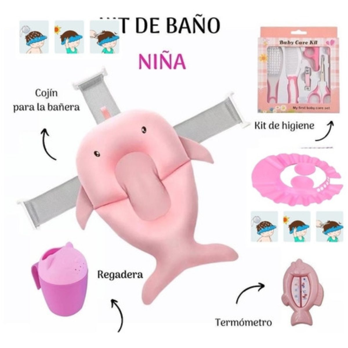 ONLY BABY - Set De Baño Para Bebé Malla Para Tinas Más Accesorios Kit