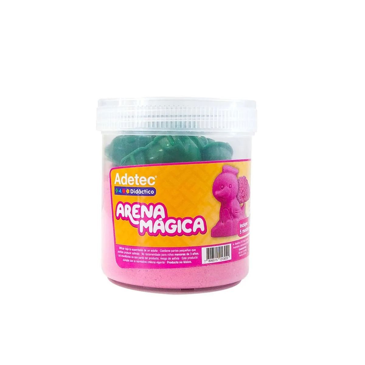 ADETEC - Arena Mágica 450 g + 6 Moldes Animalitos Adetec Color Rosado