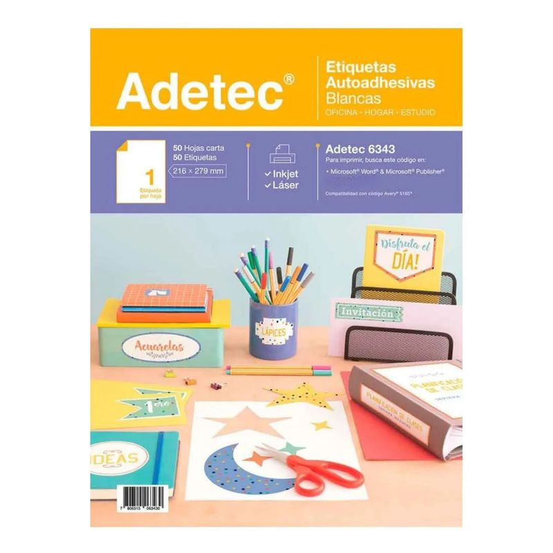 ADETEC - 50 Etiquetas Adhesivas Inkjet/laser 216x279 mm 50 Hojas