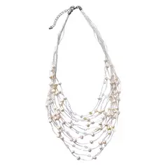 ANDREA COGGIOLA JOYAS - Collar Perlas De Río Blancas Cristales Cordones Seda