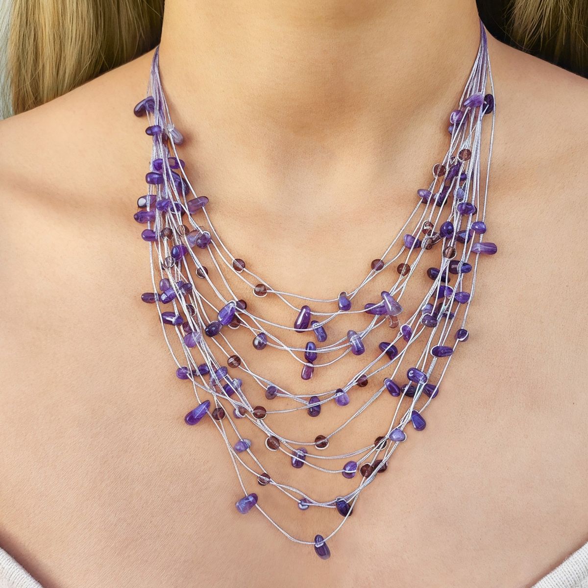 COGGIOLA - Collar Chips Amatista y Cristales Hilo De Seda