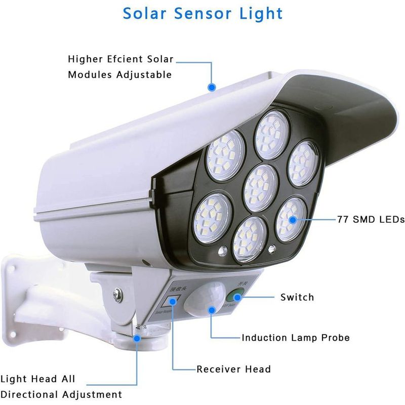 NAUTICA - Lámpara de pared solar sensor luz de movimiento luces vigilancia falsa