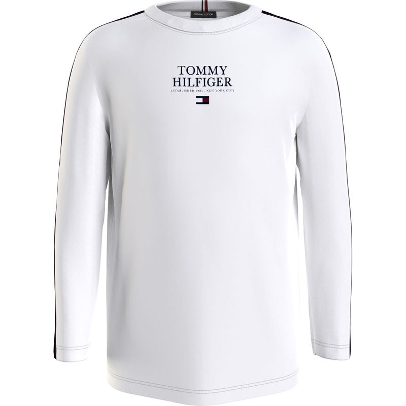 TOMMY HILFIGER - Polera De Manga Larga Con Cinta A Contraste Blanco Tommy Hilfiger