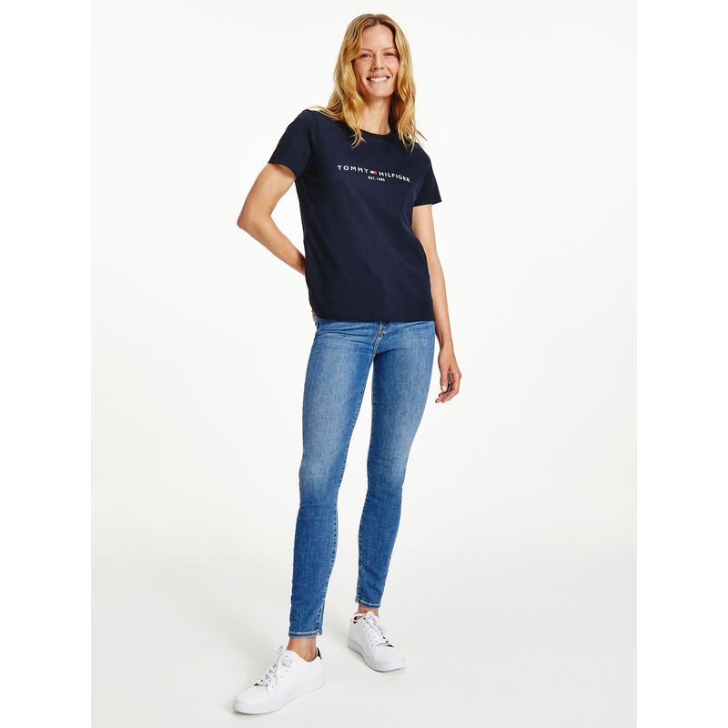 TOMMY HILFIGER - Polera Heritage Logo Bordado Azul Tommy Hilfiger