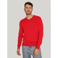 TOMMY HILFIGER - Sweater Básico Signature V-Neck Rojo