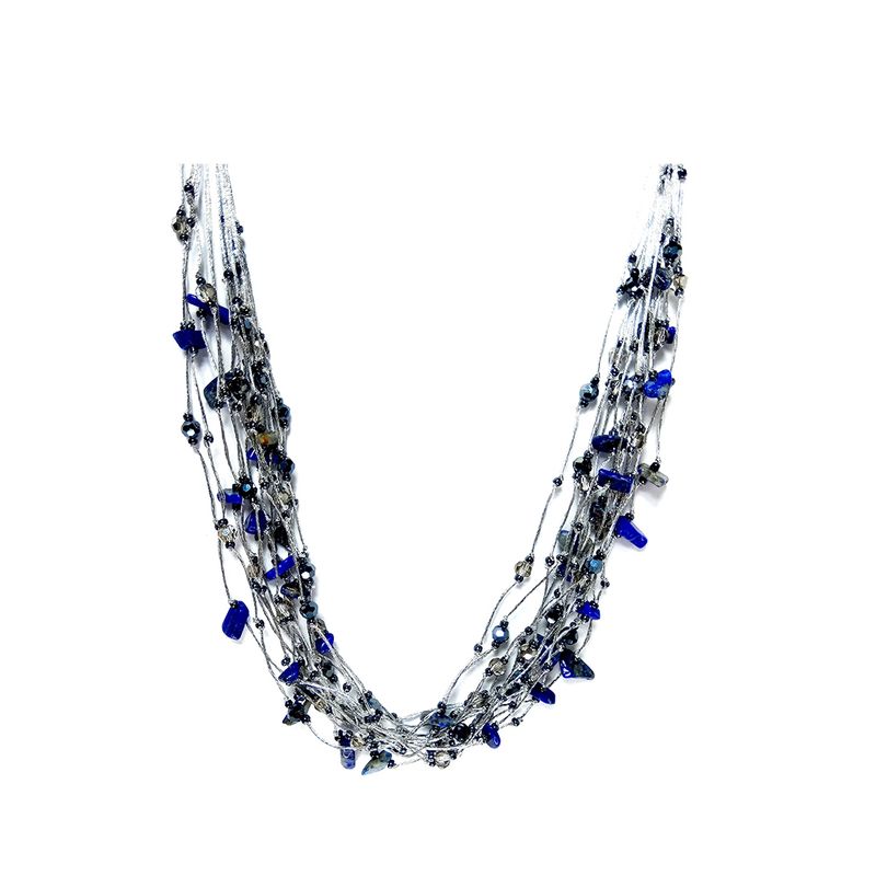 ANDREA COGGIOLA JOYAS - Collar Piedras Lapislázuli Cristales Hilos de Seda