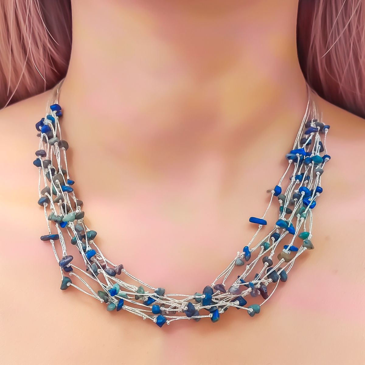 COGGIOLA - Collar Piedras Lapislázuli Cristales Hilos de Seda