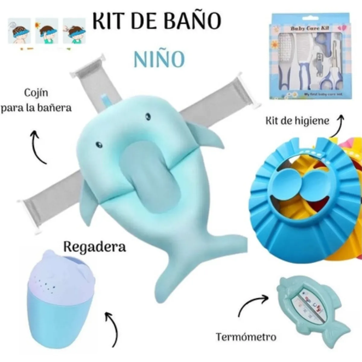 ONLY KIDS - Set De Baño Para Bebé Malla Para Tinas Más Accesorios Kit