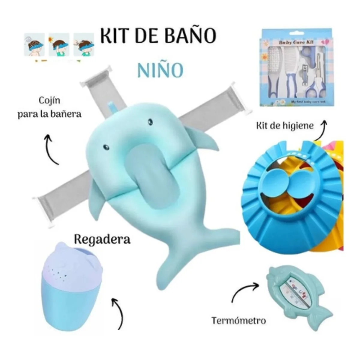 ONLY KIDS - Set De Baño Para Bebé Malla Para Tinas Más Accesorios Kit