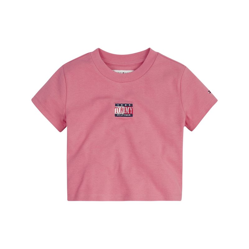 TOMMY HILFIGER - Polera Acanalada Con Corte Cropped Rosa Tommy Hilfiger