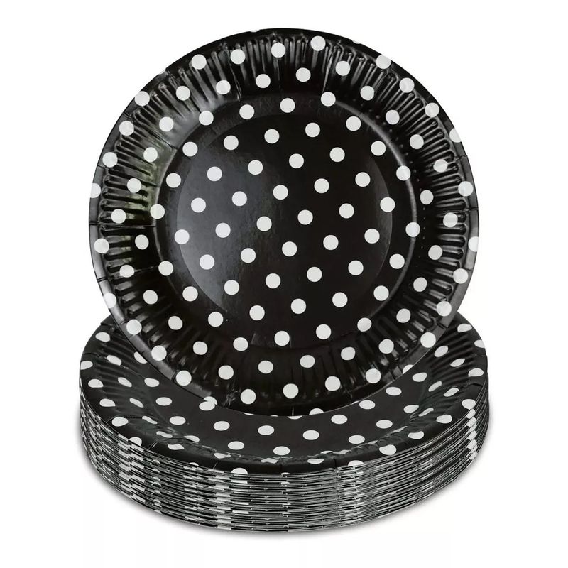 GENERICO - 10 Platos Cumpleaños Platos De Cumpleaños Desechables Negro18cm