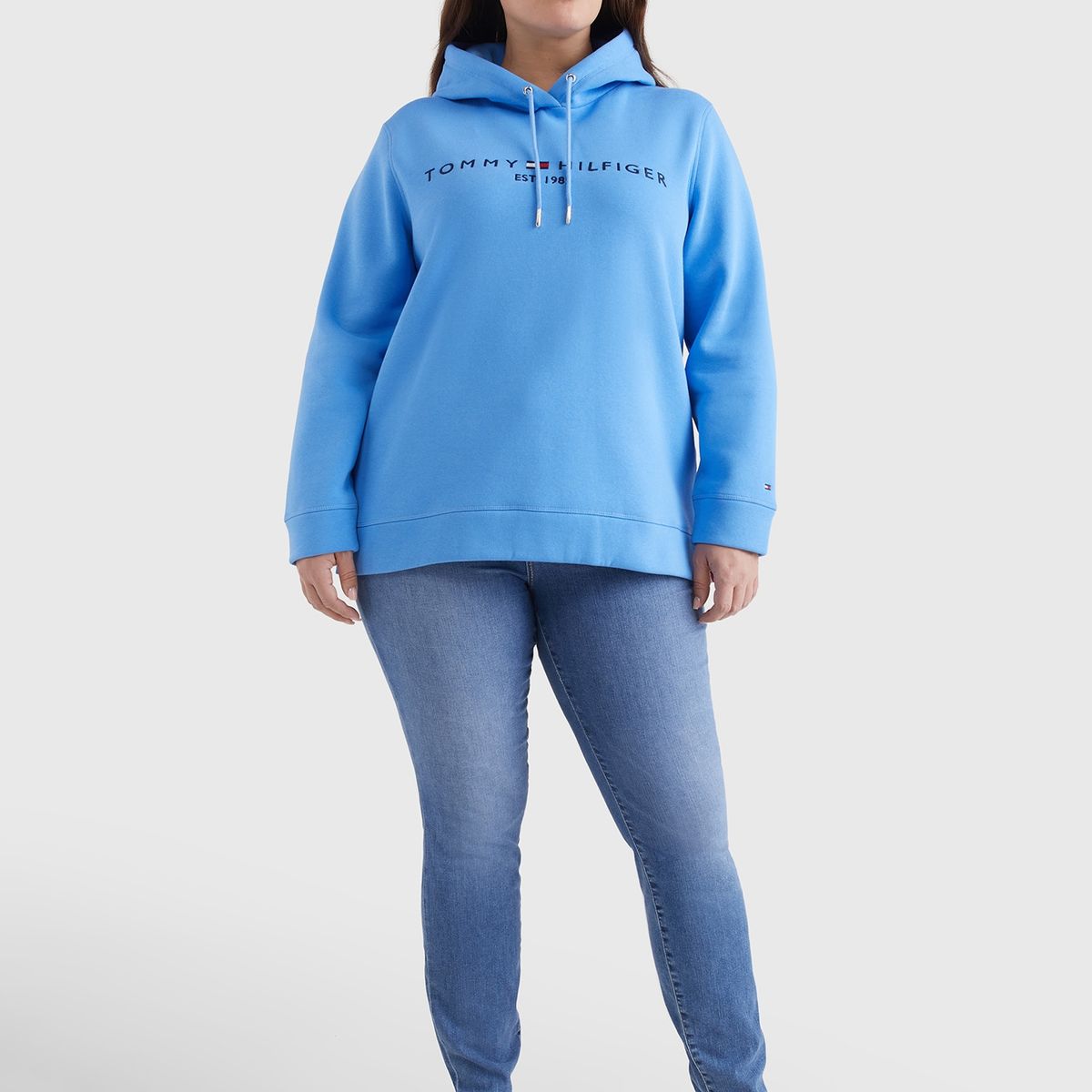 TOMMY HILFIGER - Polerón Hoodie Essential Curve Celeste Tommy Hilfiger