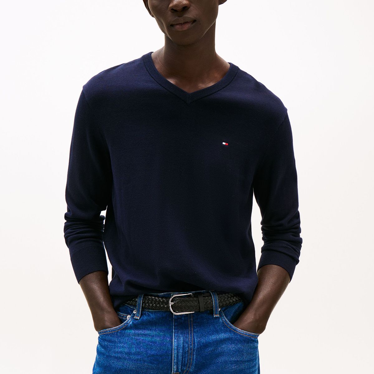 TOMMY HILFIGER - Sweater Básico Signature V-Neck Azul Tommy Hilfiger