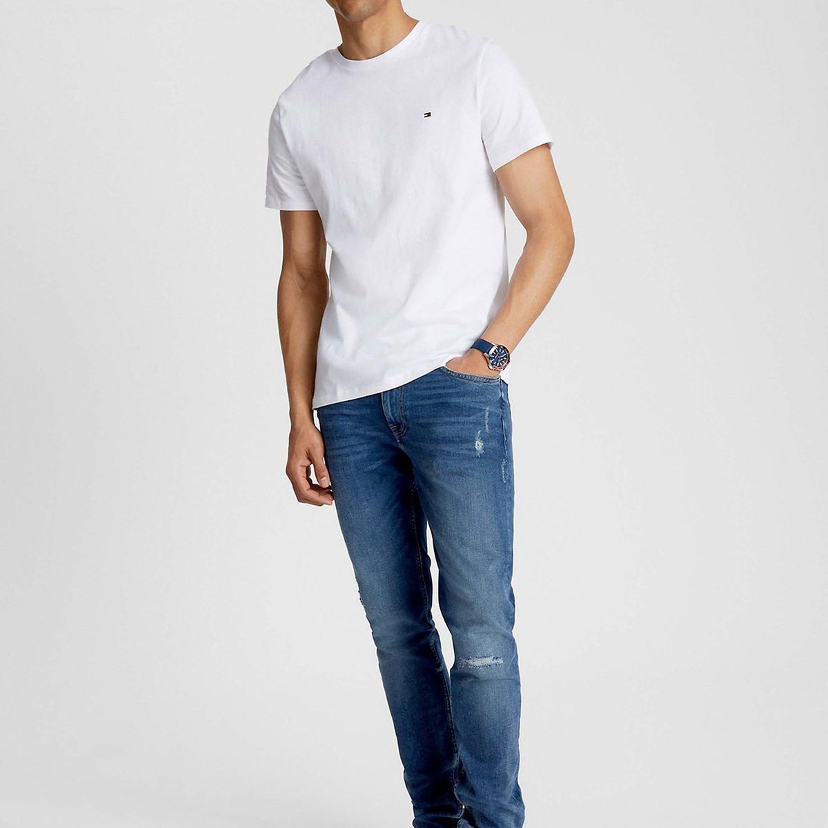 TOMMY HILFIGER - Polera Essential Cotton C-Neck Slim Fit Blanco Tommy Hilfiger