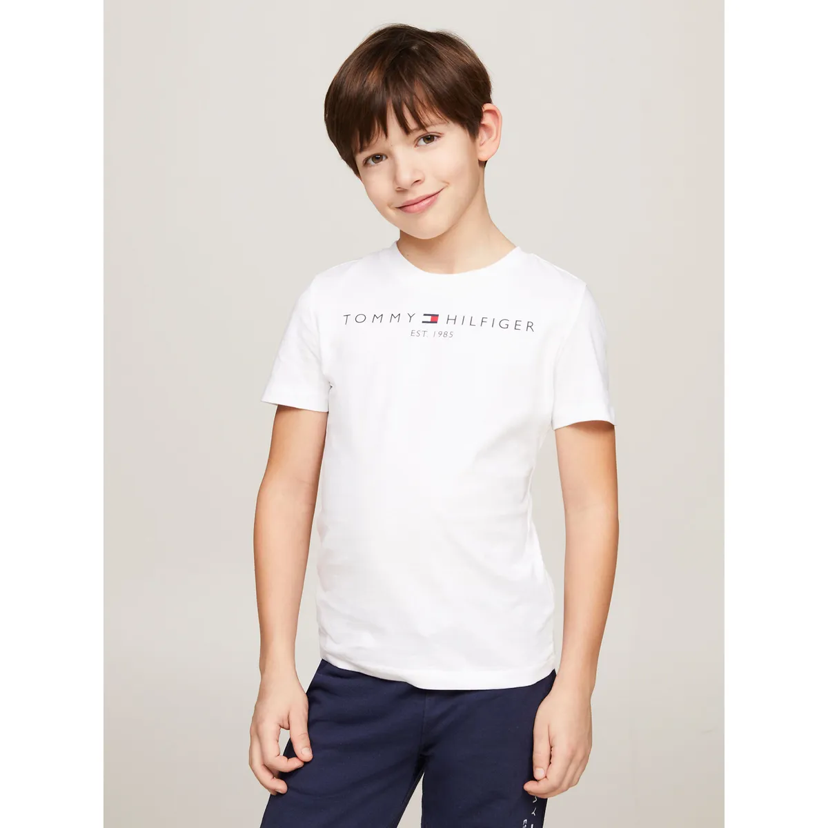 TOMMY HILFIGER - Polera De Niña Essential Logo C-Neck Blanco Tommy Hilfiger