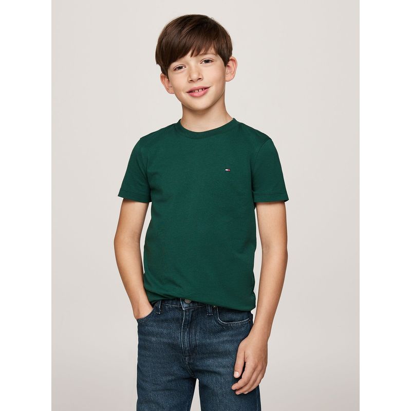 TOMMY HILFIGER - Polera De Niño Essential Cotton Verde Tommy Hilfiger