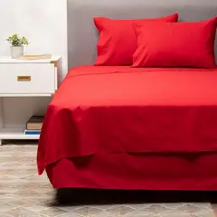 ARTHOME - Sabana + Cubrecolchón + Faldón Rojo 1.5 Plazas.