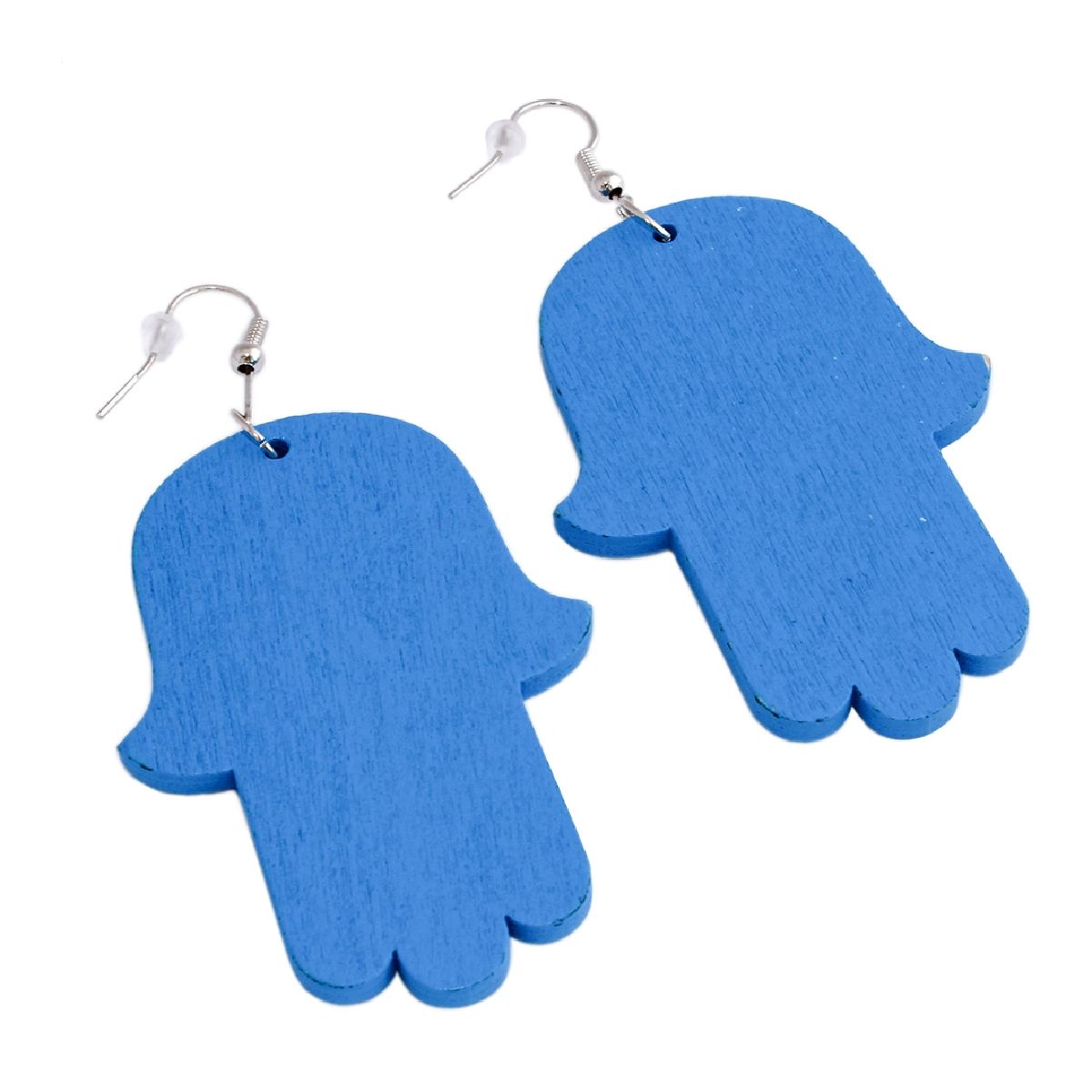 DDETALLES - Aros Mujer Largos Mano Hamsa Jamsa Madera Azul