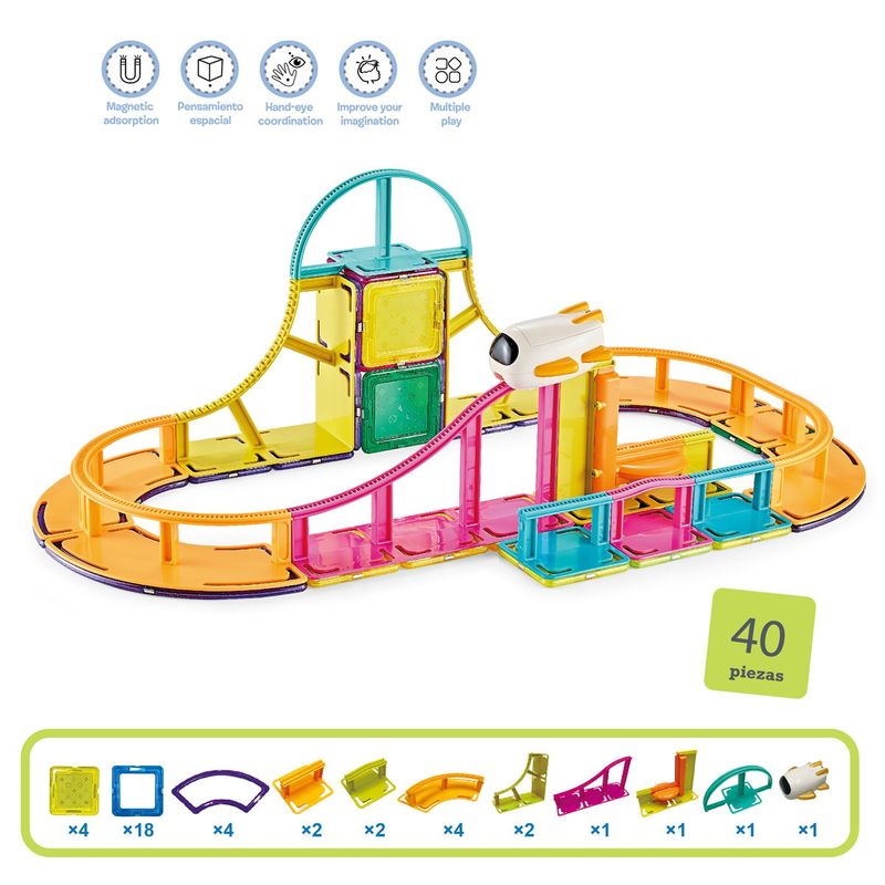 MAGNETICS - Pista de Transbordador Magnetic Tiles 40 Piezas