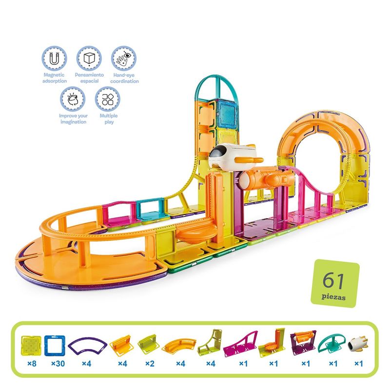 MAGNETICS - Pista de Avión Magnetic Tiles 61 Piezas