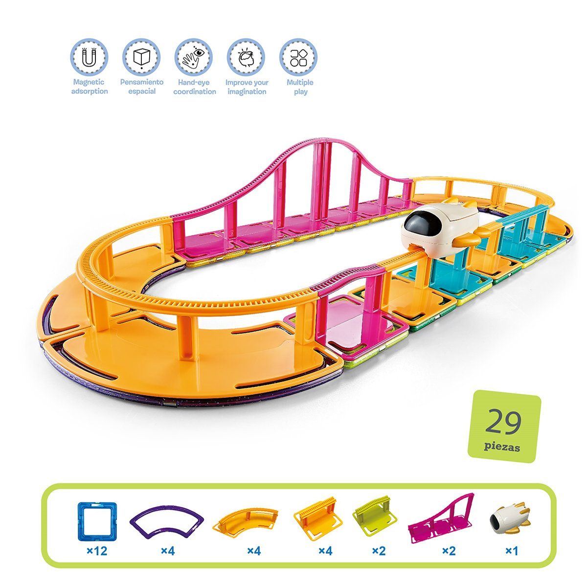MAGNETICS - Pista de Transbordador Magnetic Tiles 29 Piezas