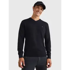 TOMMY HILFIGER - Sweater Básico Signature V-Neck Negro
