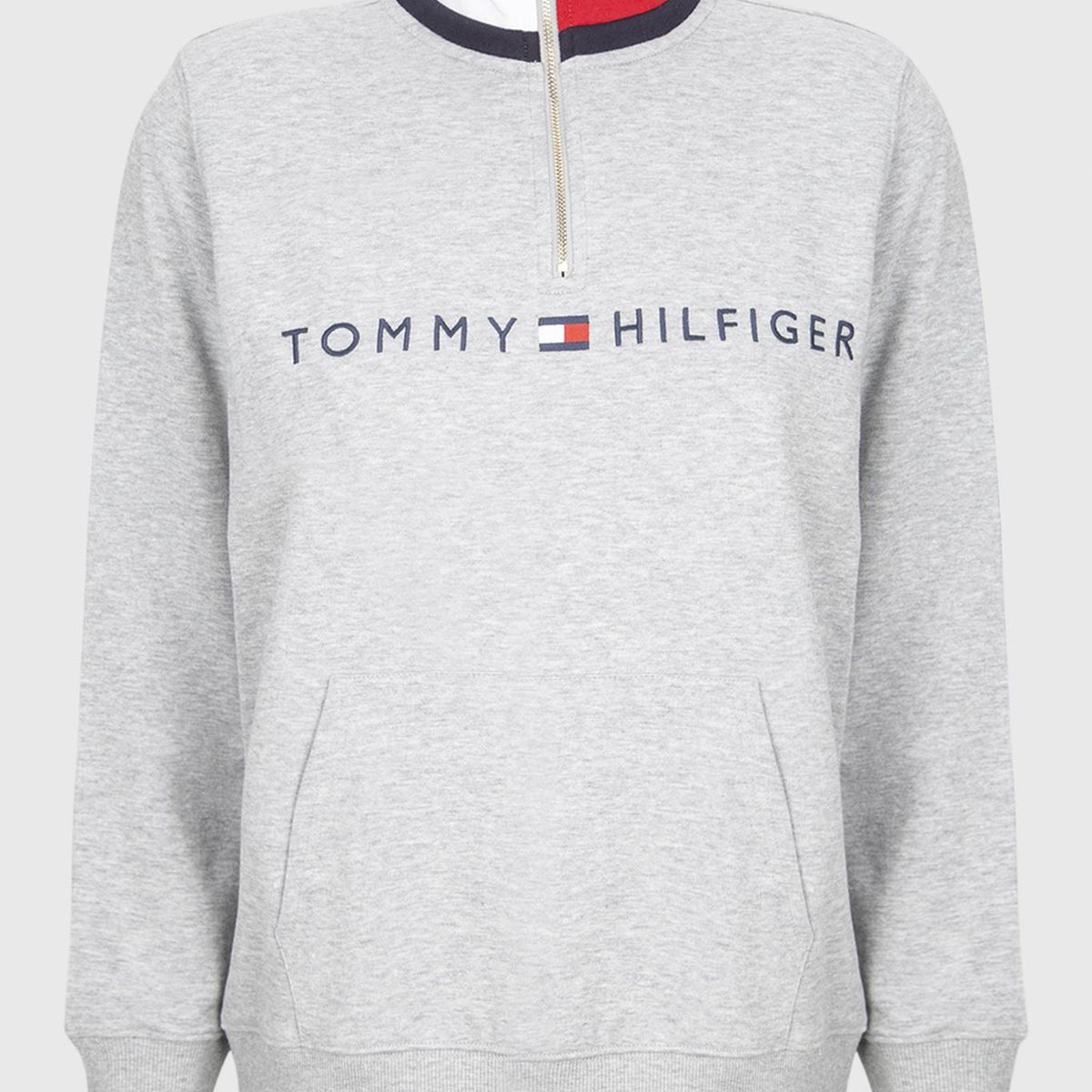 TOMMY HILFIGER - Polerón Cuello Alto Con Cierre Gris Tommy Hilfiger